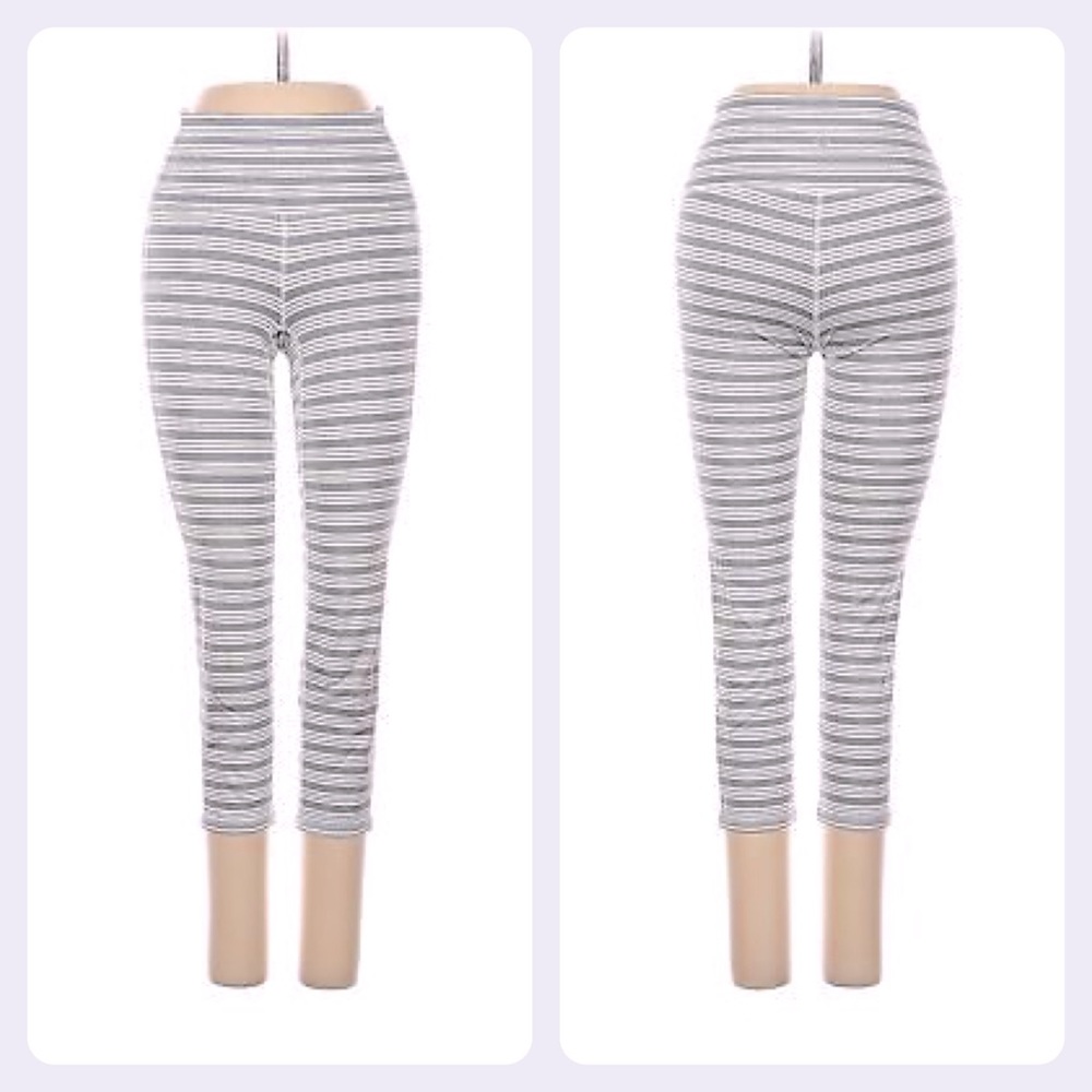 ATHLETA High Rise Heather Gray Stripe Chaturanga Athletic Crop Leggings …